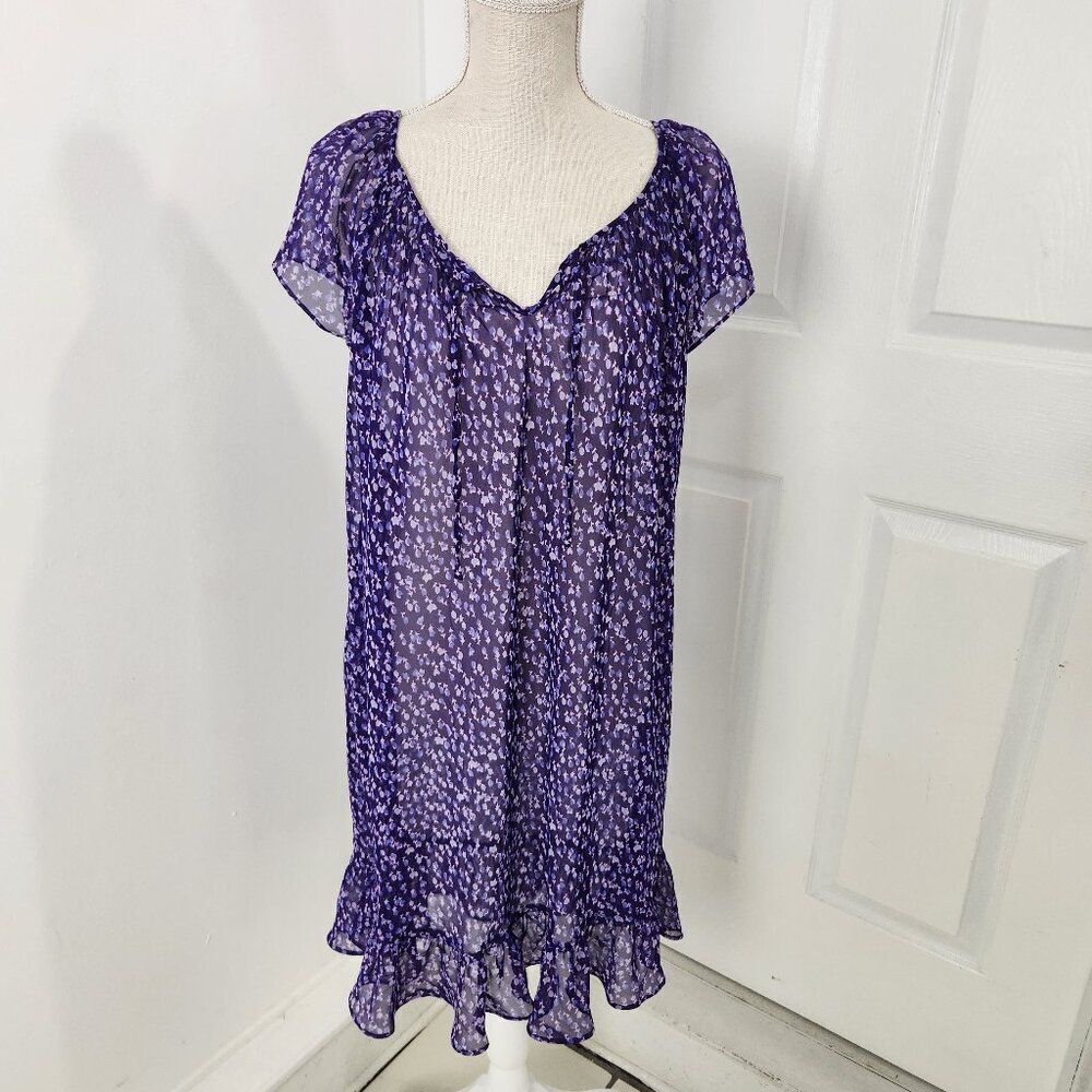 Oscar De La Renta Pink Lable Nightgown Womens L Purple Micro Floral Sheer Ruffle